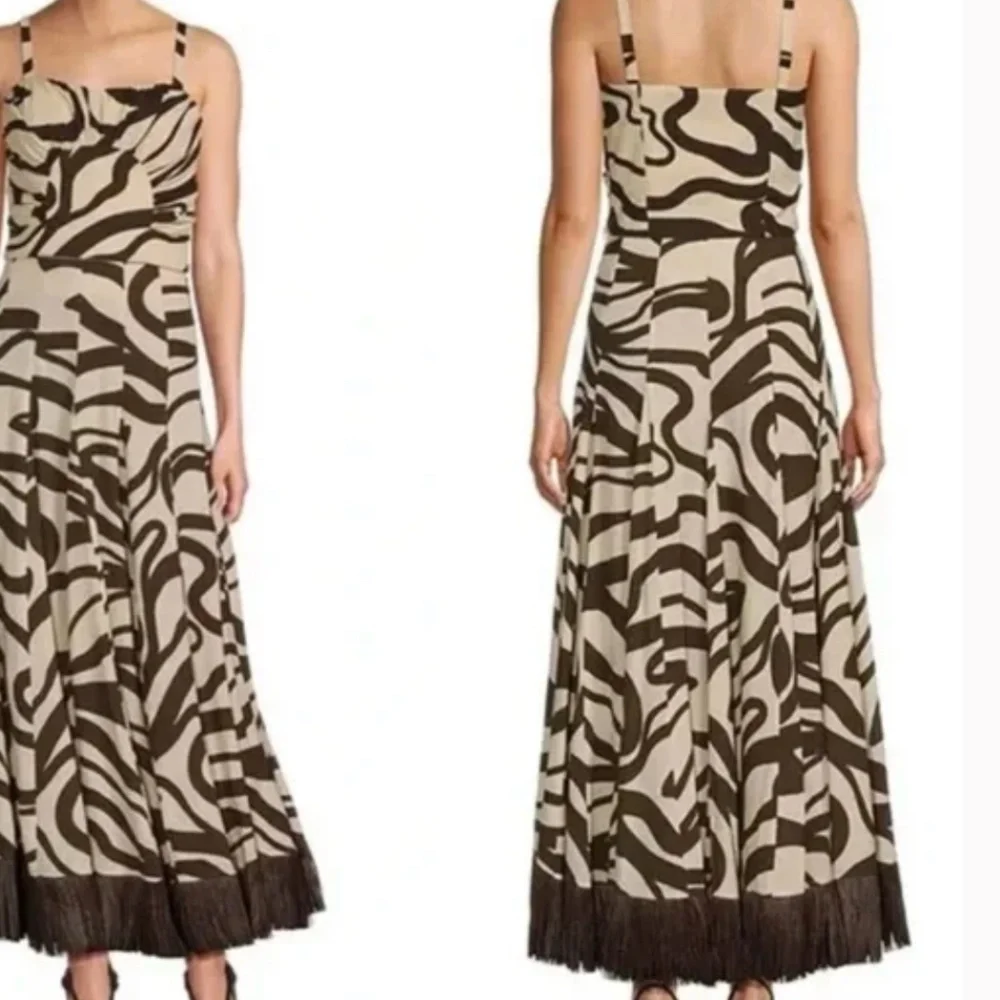 ANTONIO MELANI Style Somers Swirl Print Linen Blend Straw Trim Two Piece sz 0 - Picture 3 of 7